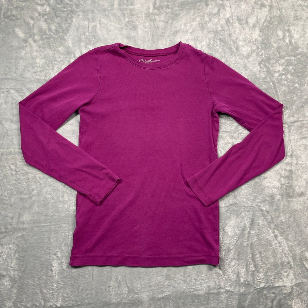 Eddie Bauer Womens Long Sleeve Crew Neck T Shirt Magenta Cotton Basic Top‎ XS